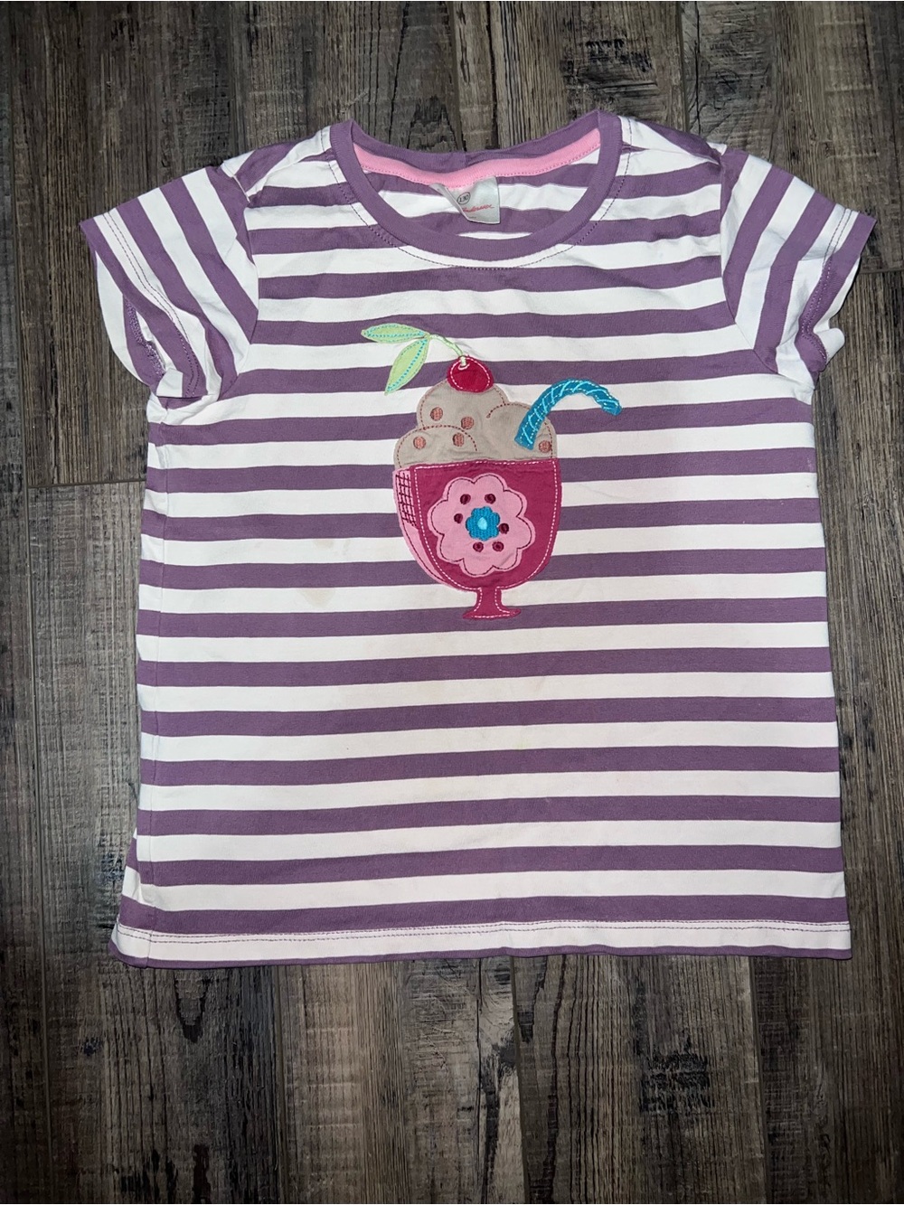 Hanna Andersson Purple & Cream Striped Ice Cream Applique Tee